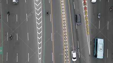 Bird eye erial view of sunny downtown Bekasi traffic