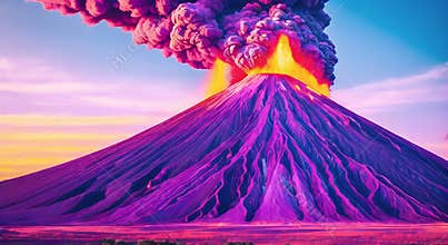 Volcanic eruption natural disater landscape painting illustation. Ai generated for childrens books