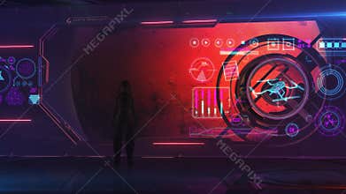 Fantastic scene with an astronaut on board the ship. 3D render