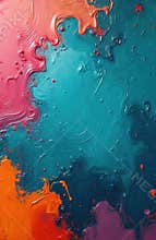 Abstract oil paint texture on canvas. Colorful mix of pink turquoise orange colors. Artistic grunge design with paint splash.