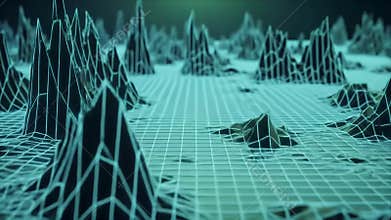 Digital Landscape: Abstract Wireframe Mountain Range Animation in Teal