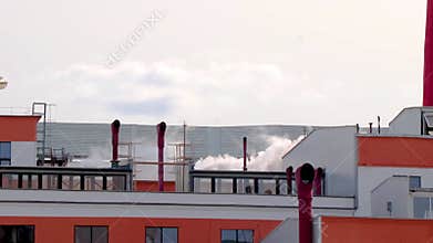 Factory chimney stack red and white in Brest Belarus