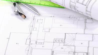 Panorama of blueprints and architecture objects