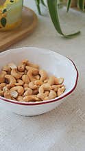Healthy cashew nuts served in a decorative bowl