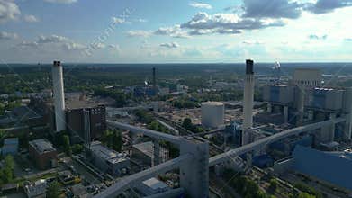 Hard coal fired power station conveyor belts. Best aerial view flight drone