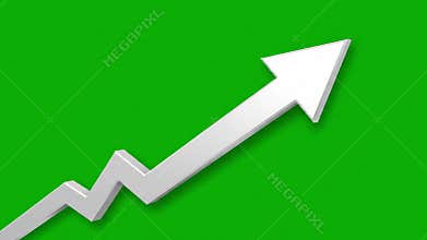 Dynamic 3D Growth Arrow Chart Animating Upwards on a Green Screen Background