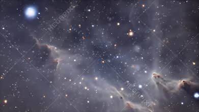 Dynamic Cosmic Journey Through a Shimmering Nebula and Twinkling Stars