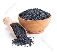 Black sesame seeds isolated on white