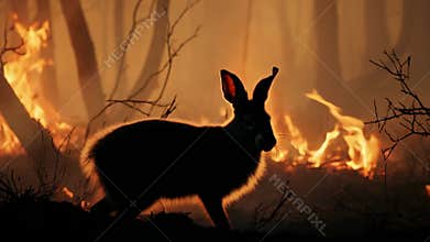 Courageous hare navigates through the scorching blaze, defying the odds