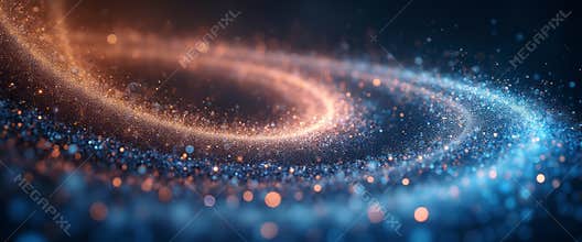 Mesmerizing swirl of cosmic particles in vibrant orange and blue hues