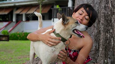 Asian woman exercise her dog