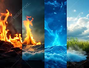 Elements Colliding Fire Water Air Earth Nature Powerful Transition