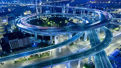 China Shanghai Nanpu Bridge with heavy traffic time lapse