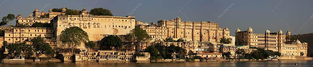 Panorama of City Palace complex, Udaipur, India