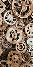 Intricate gears and cogwheels of vintage machinery in steampunk style mechanical backdrop intricate design, AI