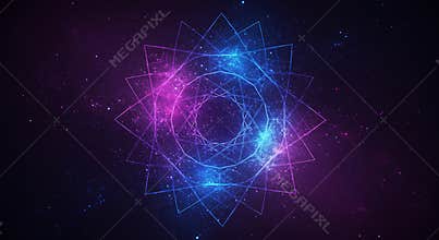 Abstract Geometric Star Shape Glowing with Vibrant Blue and Purple Colors