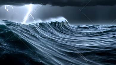 The tempestuous waves under the lightning and thunder