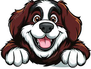 Happy Dog Peeking  Cartoon Puppy  Mascot  Pet  Friendly Canine  Brown  White  Paws  Cheerf