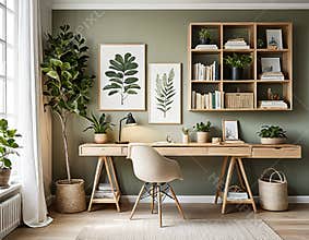 Modern Home Office With Natural Elements And Minimalist Design Ideal For Use In Interior Design Portfolios, Real Estate Listings
