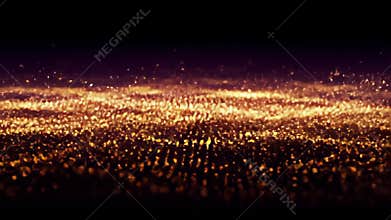 Golden Particles Flowing with Soft Glowing Light on Dark Background Animation