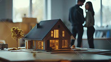 Modern House Architectural Model with Couple in Background