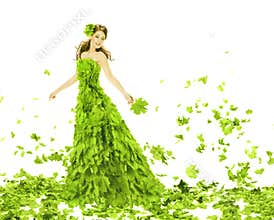 Fantasy beauty, woman in leaves dress