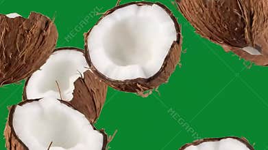 Exotic Fresh Coconuts on Green Screen for Tropical Food and Beverage Concepts