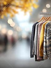 Trendy Sweaters Displayed on a Rack in a Bright Retail Store During the Fall Shopping Season