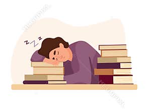 People sleep on books. Flat vector clipart, illustration