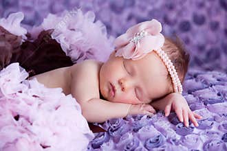Newborn Baby Girl with Pink Flower