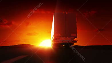 Truck on highway at sunrise