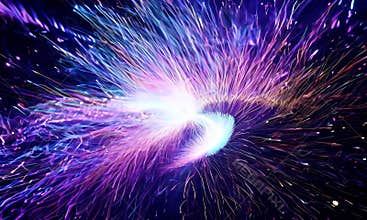 Futuristic particles explosion with neon colors, dynamic energy trails