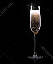 Champagne glass on black background