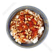 Blackeye Peas Sauce On Rice Gray Bowl On White
