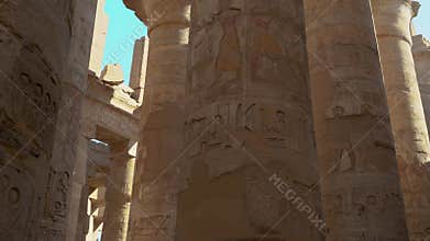 View of the ancient remains of an open-air columned temple at Karnak