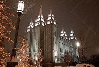 Snow falling in Salt Lake City