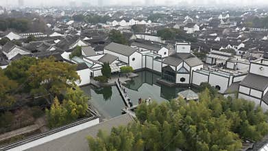 Aerial view of Urban Ancient Architecture and Street View, Suzhou city Jiangsu province China
