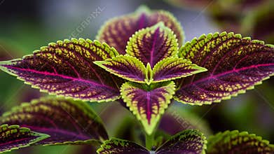 Close Up of a Colorful Coleus Plant Showing Vibrant Purple and Green Leaves