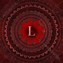 Vintage Red Letter L in Mandala Floral Pattern Frame
