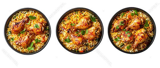 Top View Chicken Biryani Set on Transparent Background for Culinary Illustrations, Menu Design, or Food Promotions