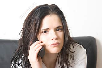 Woman with home phone