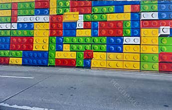 Colorful wall installation behind the road in Panama City