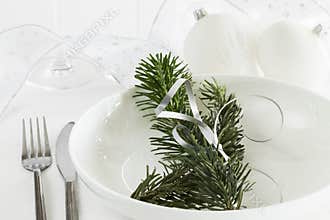 White Christmas dinner table