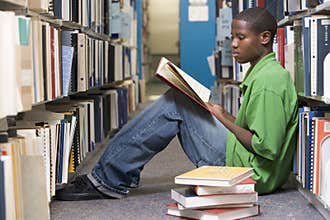 University student working in library