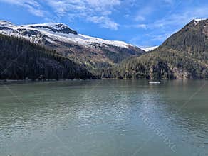 Endicott Arm landscape with snowy mountains
