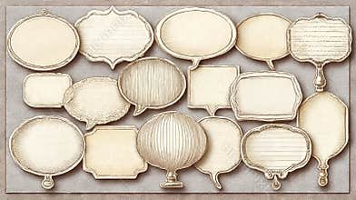 Hand-Drawn Speech Bubbles Collection: Variety of Shapes and Textures on Warm Beige Background