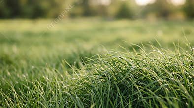 Sunlit blades of verdant grass sway gently in a meadow creating a serene natural vista perfect for organic themes