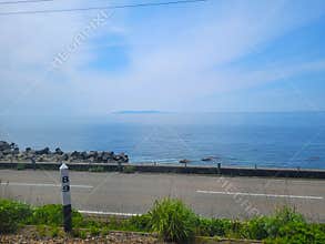 Seaside view from a train