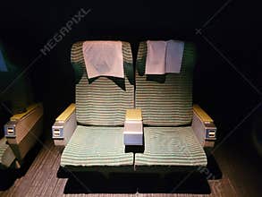 Vintage Shinkansen seats in a museum