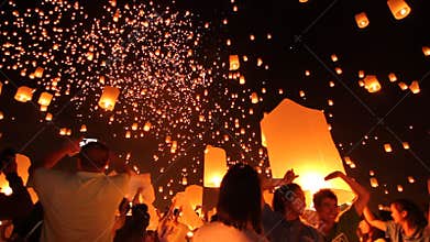Yi Peng Sky Lantern Loi Krathong Traditional Festival